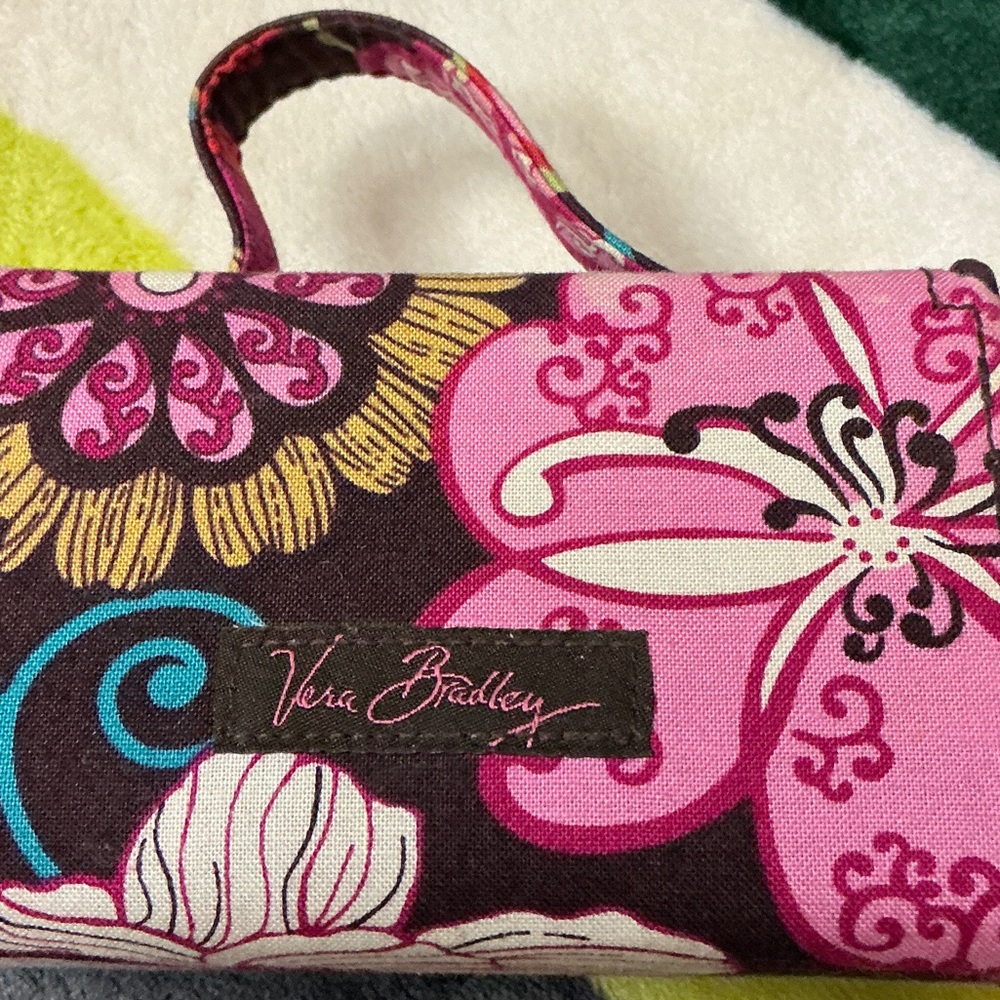 Vera Bradley Brown Floral Cosmetic Case with Pink & Green Accents - Picture 8 of 8